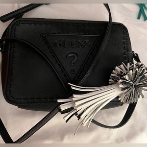 GUESS Crossbody Black Bag with black and white cute tassel